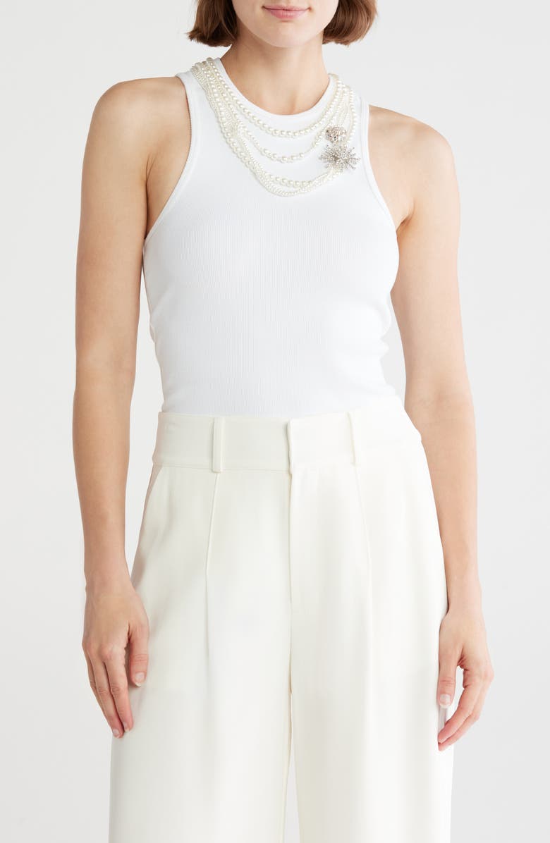 Cinq à Sept Lizzie Faux Pearl Chain Embellished Tank, Main, color, White