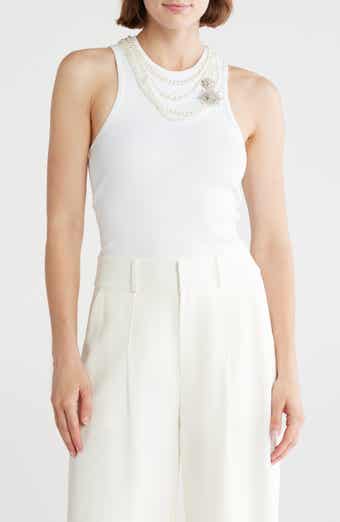 Cinq à Sept Lizzie Faux Pearl Chain Embellished Tank