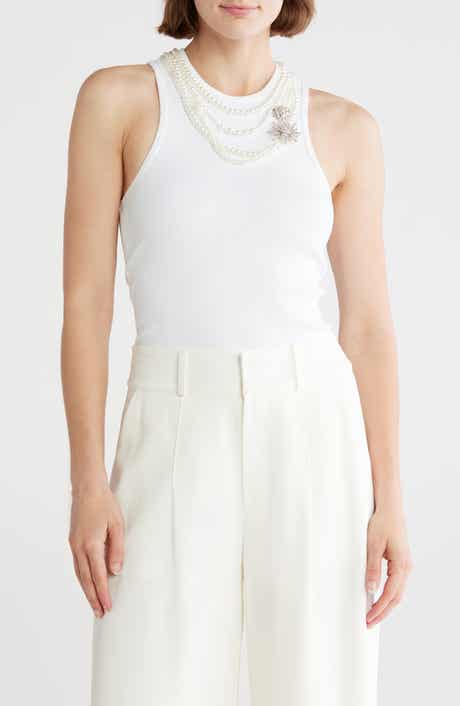 Cinq à Sept Lizzie Faux Pearl Chain Embellished Tank
