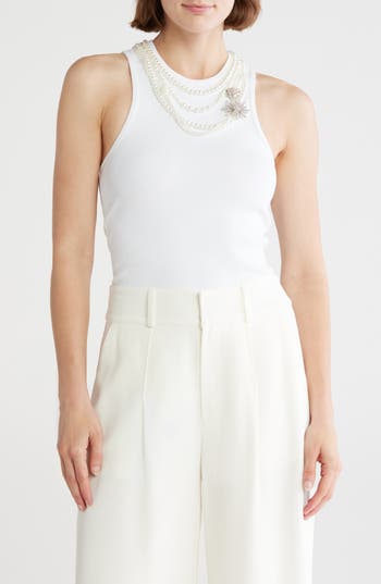 Cinq À Sept Lizzie Faux Pearl Chain Embellished Tank
