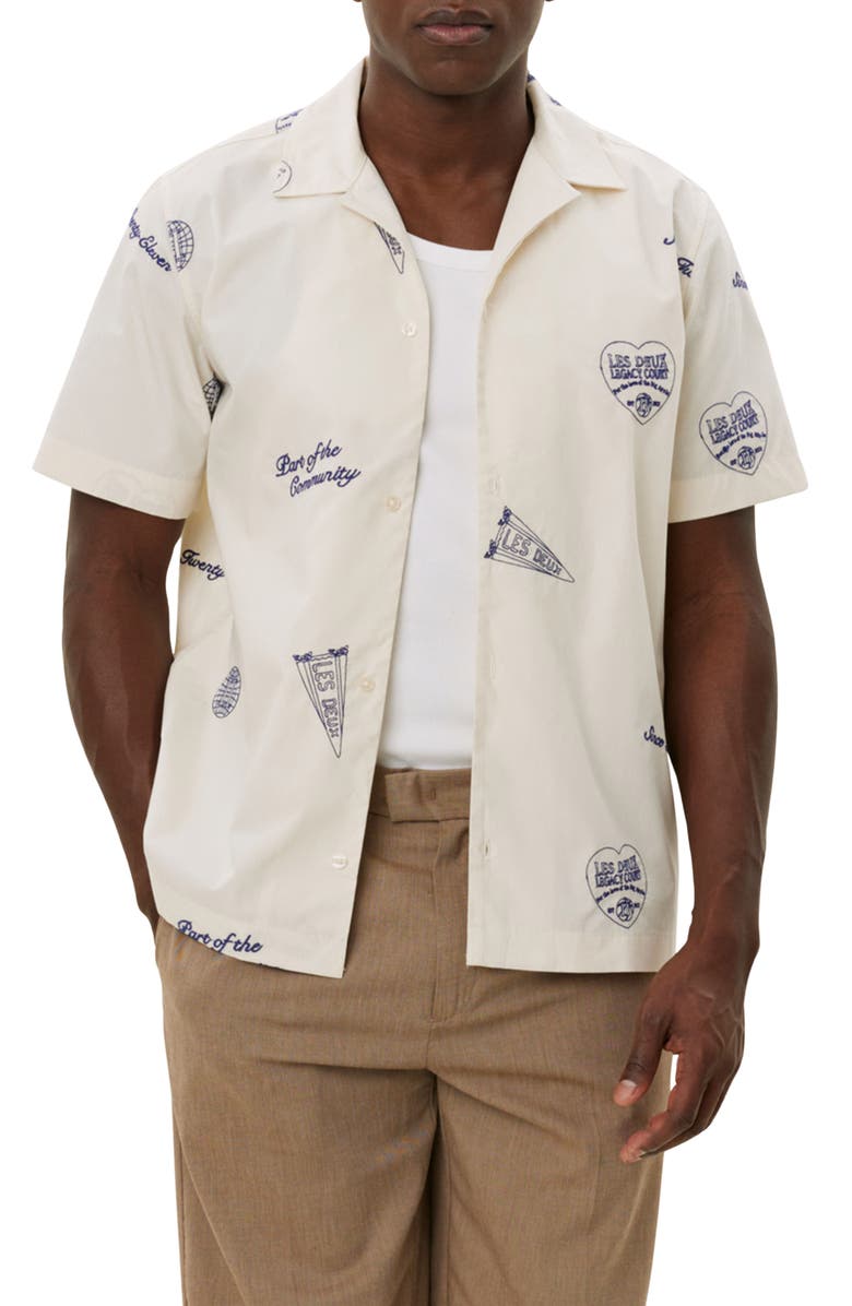 Les Deux Hendrix Logo Organic Cotton Camp Shirt, Main, color, Ivory/Blueprint