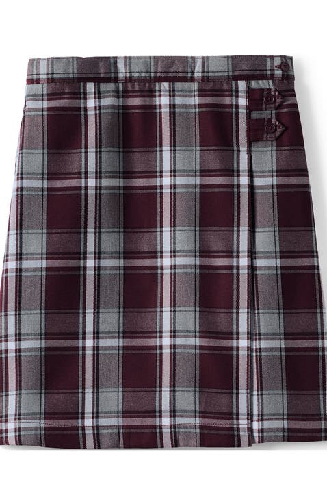 School Uniform Girls Slim Side Pleat Plaid Skort Above Knee