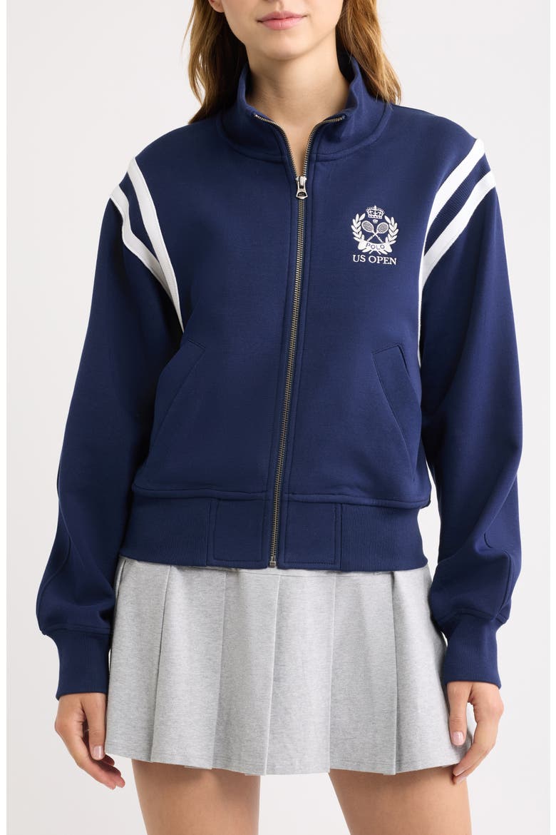Double Knit Tennis Graphic Cotton Blend Zip Front Sweatshirt, Alternate, color, NAVY