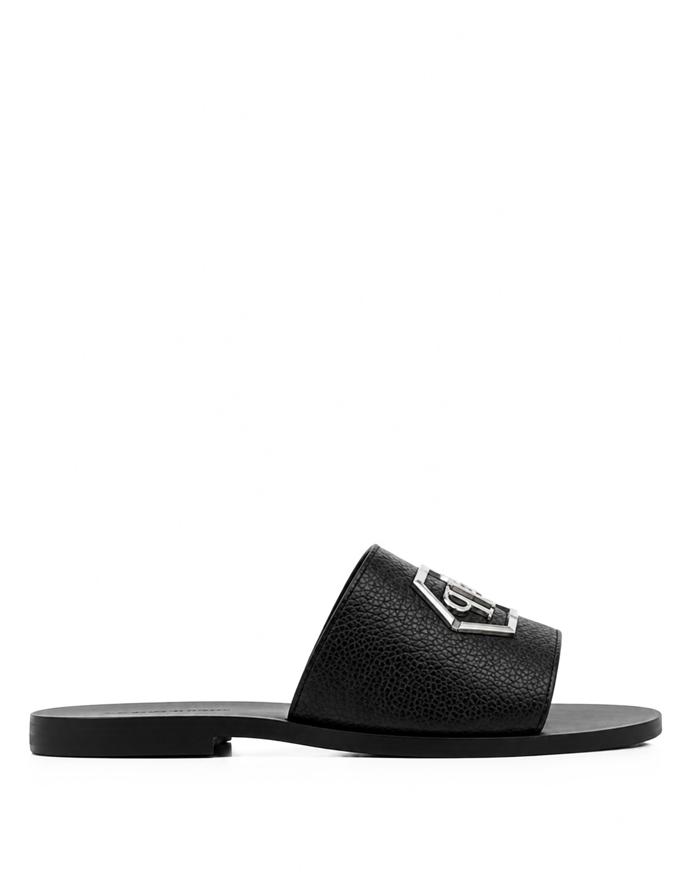 Leather Sandals Big Hexagon Men, Alternate, color, black
