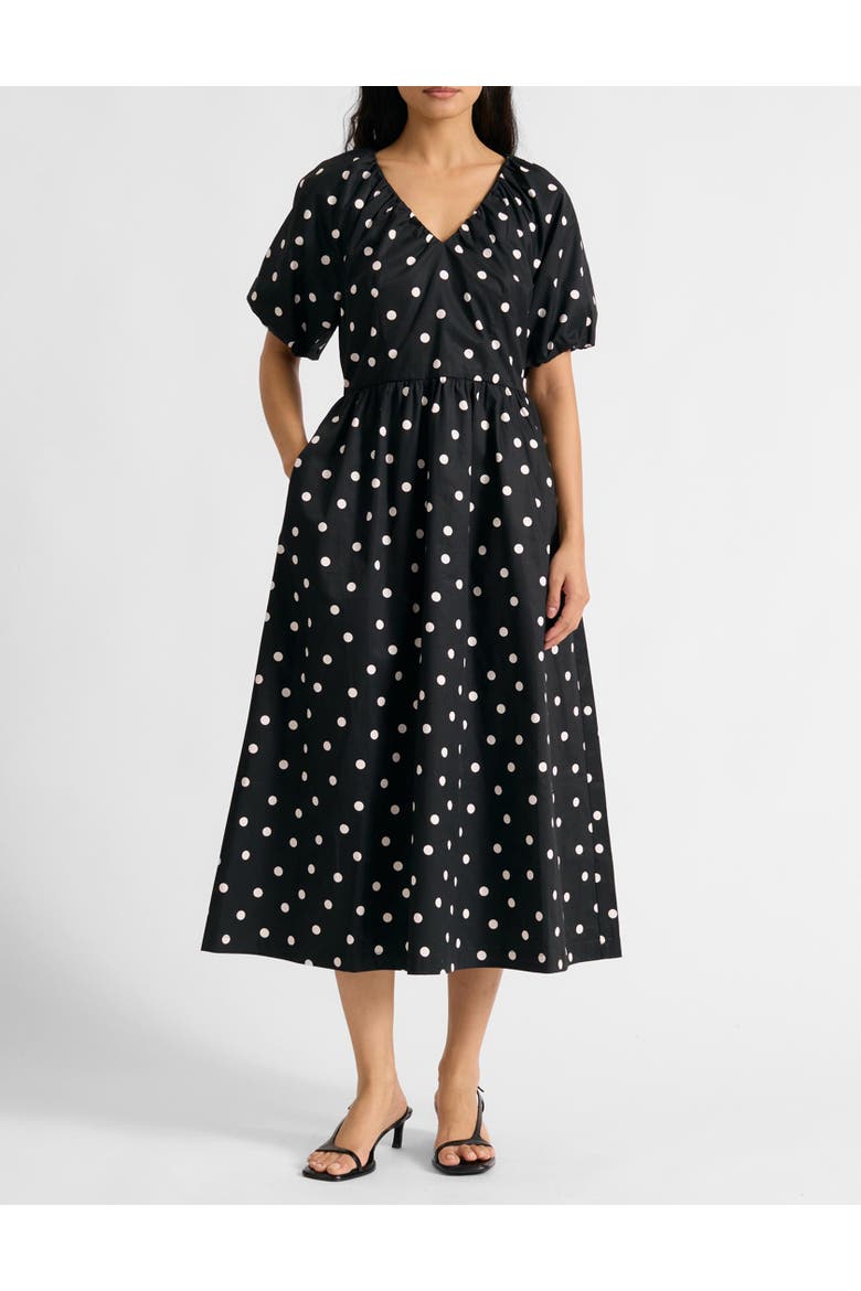 Large Spot V-Neck Midi Dress, Alternate, color, Black