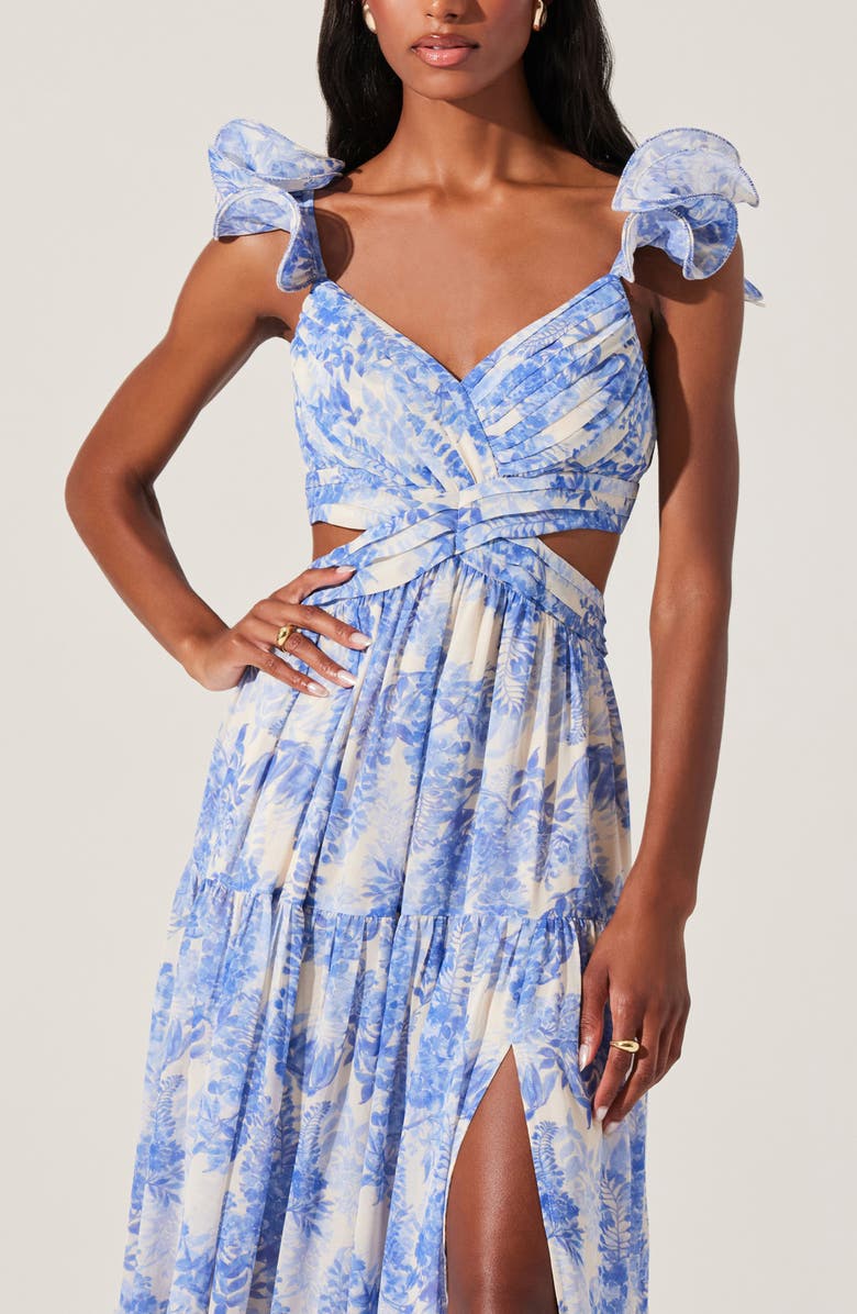 ASTR the Label Frittilaria Floral Cutout Detail Maxi Dress, Alternate, color, Blue Floral