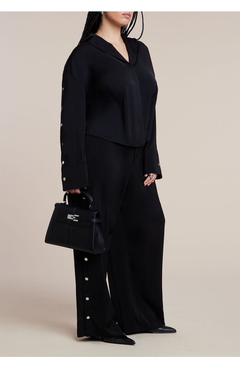 ELOQUII Snap Detail Wide Leg Trouser, Alternate, color, Black Onyx