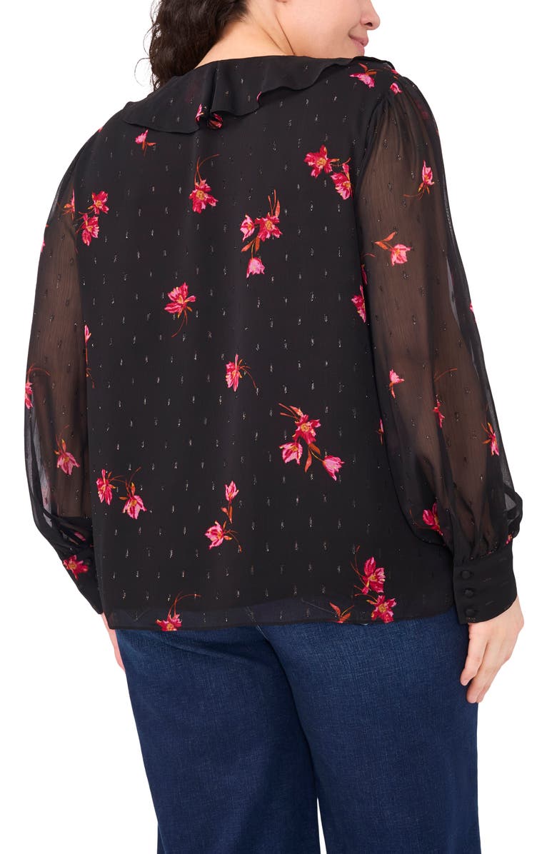 CeCe Floral Metallic Fleck Top, Alternate, color, Rich Black