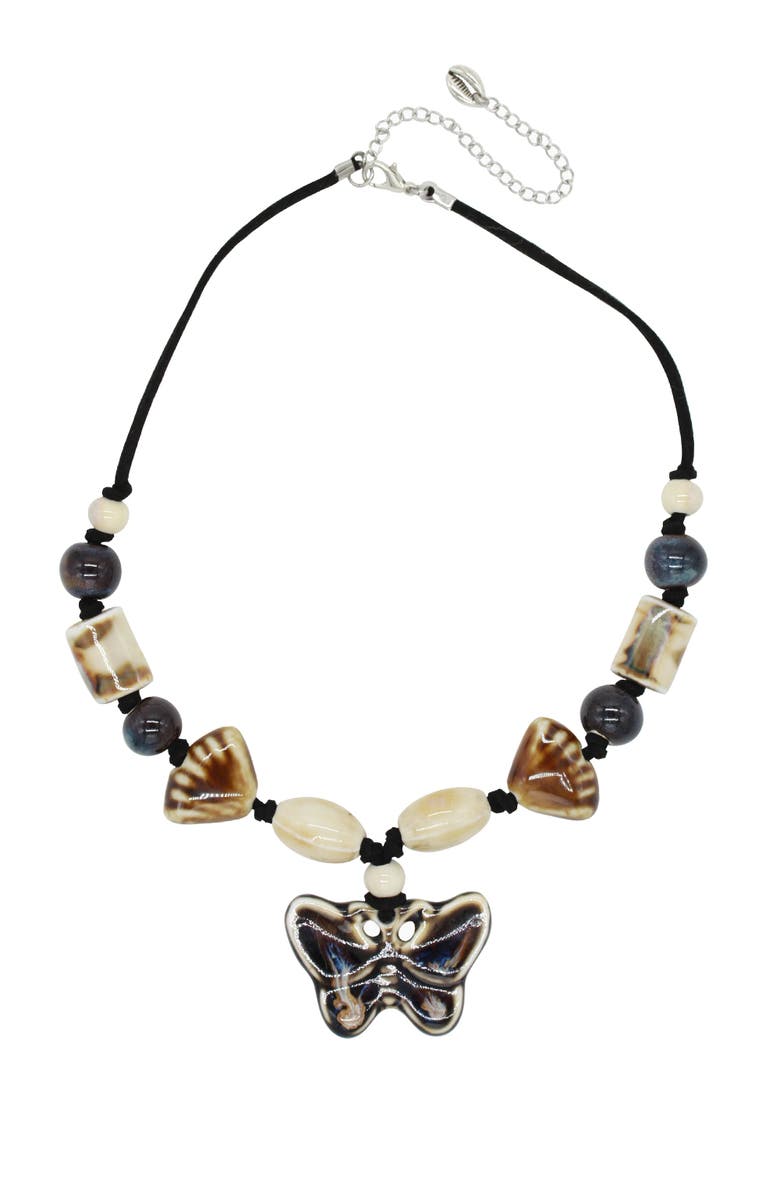 Velvet Luna Ceramic Butterfly Suede Necklace, Main, color, Black