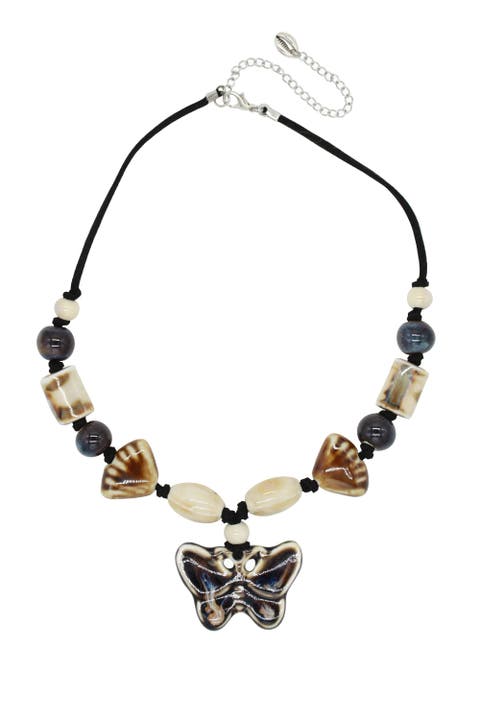 Ceramic Butterfly Suede Necklace
