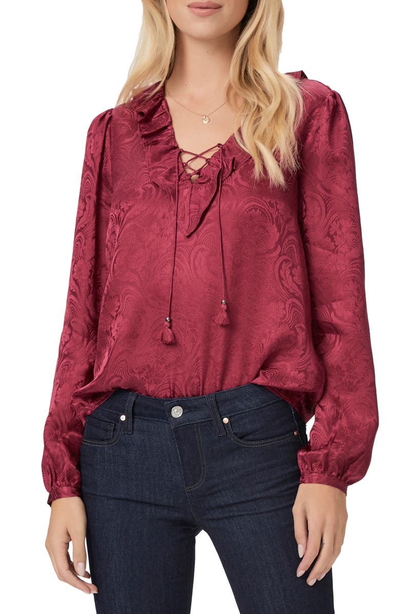 PAIGE Ilara Jacquard Silk Top, Main, color, Brryjm