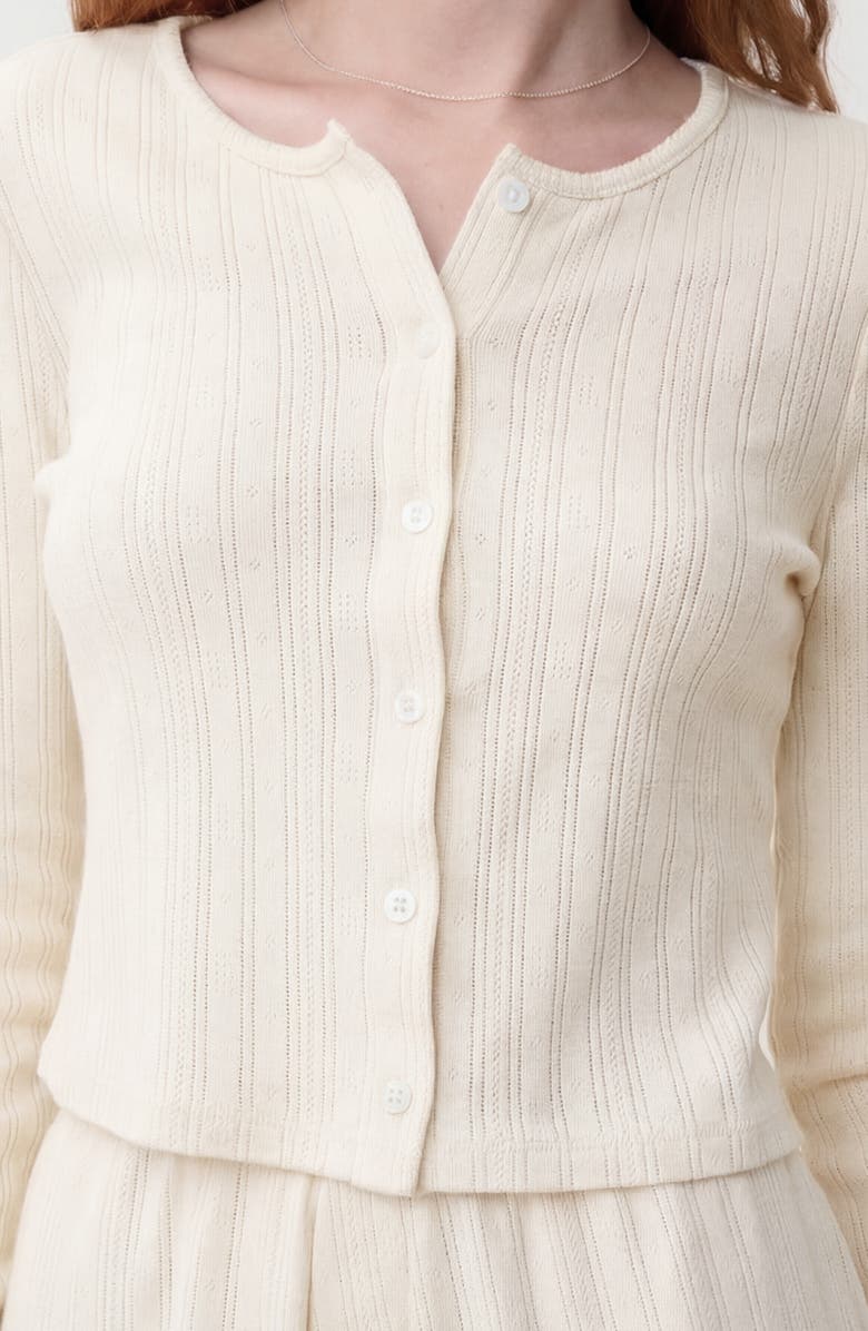 Lunya Short Sleeve Pointelle Cardigan, Alternate, color, Tranquil White