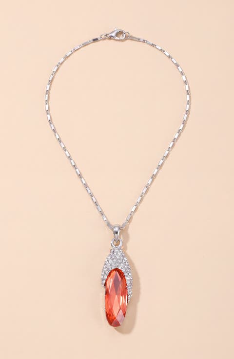Oval Crystal Pendant Necklace