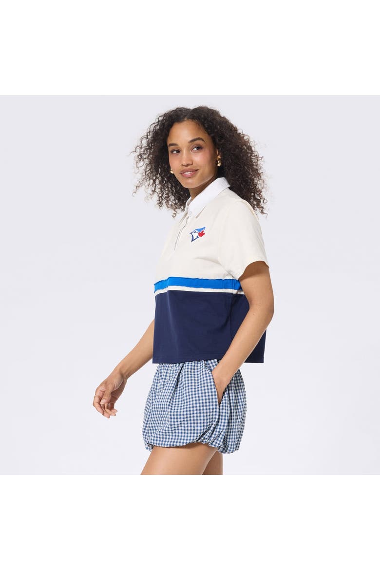 Women's Terez  Cream Toronto Blue Jays Cropped Rugby Polo, Alternate, color, Cream