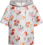 Brandon Maxwell The Aine Floral Short Sleeve Virgin Wool & Silk Faille Hoodie
