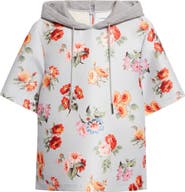 Brandon Maxwell The Aine Floral Short Sleeve Virgin Wool & Silk Faille Hoodie