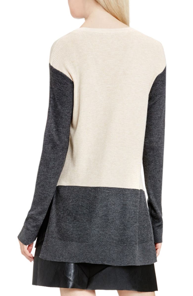 Vince Camuto Colorblock Waffle Stitch V-Neck Sweater, Alternate, color, 