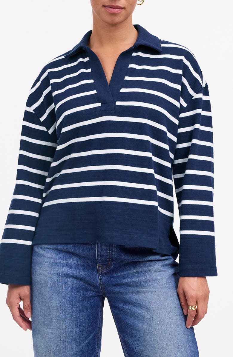 Madewell Stripe Long Sleeve Rugby Shirt, Main, color, True Midnight