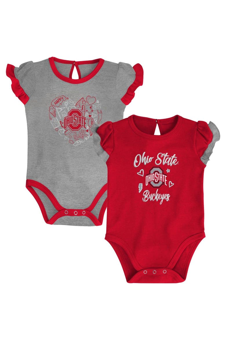 Girls Newborn & Infant Scarlet/Heather Gray Ohio State Buckeyes Too Much Love Two-Piece Bodysuit Set, Main, color, Scarlet
