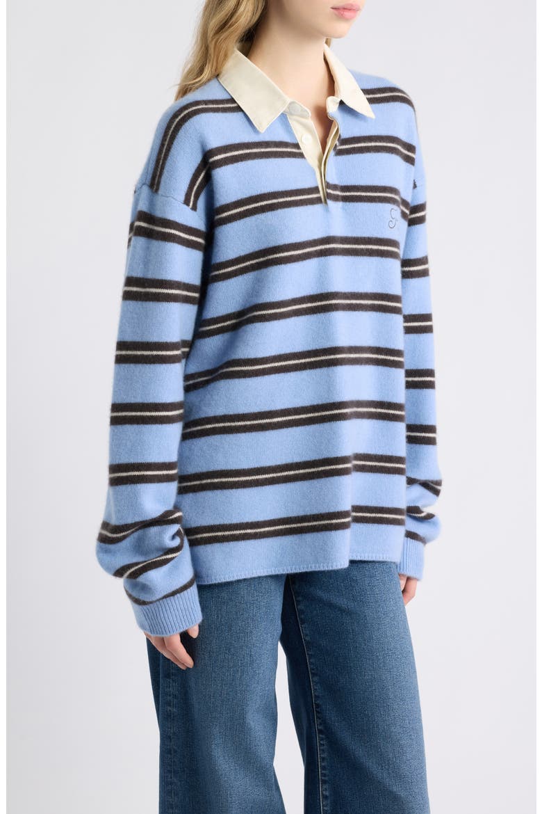 x The Ritz Paris Stripe Long Sleeve Cashmere Polo Sweater, Alternate, color, LIGHT BLUE MULTI