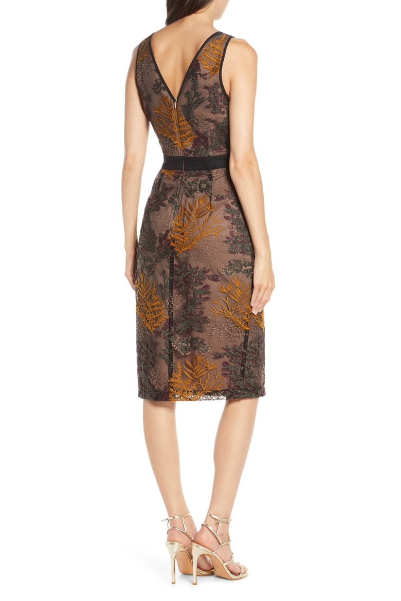 Embroidered Cocktail Sheath Dress, Alternate, color, MUSTARD/ GREEN