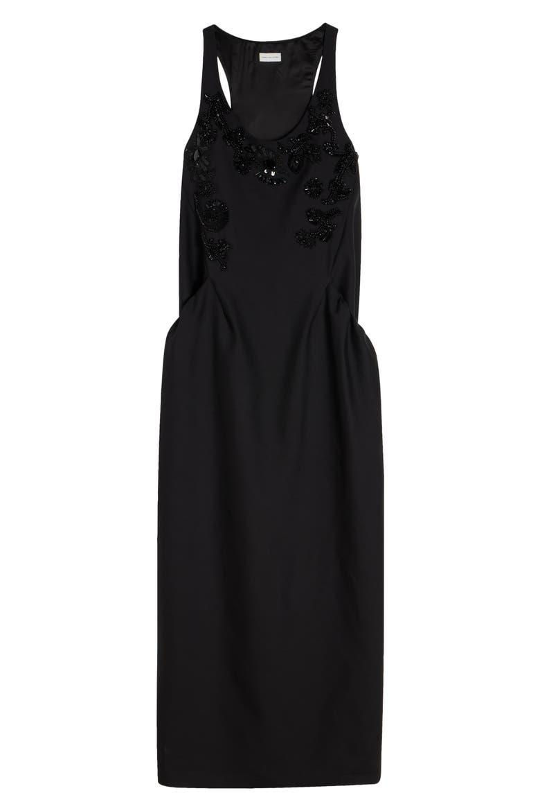 Beaded Rounded Wool & Silk Evening Gown, Alternate, color, BLACK