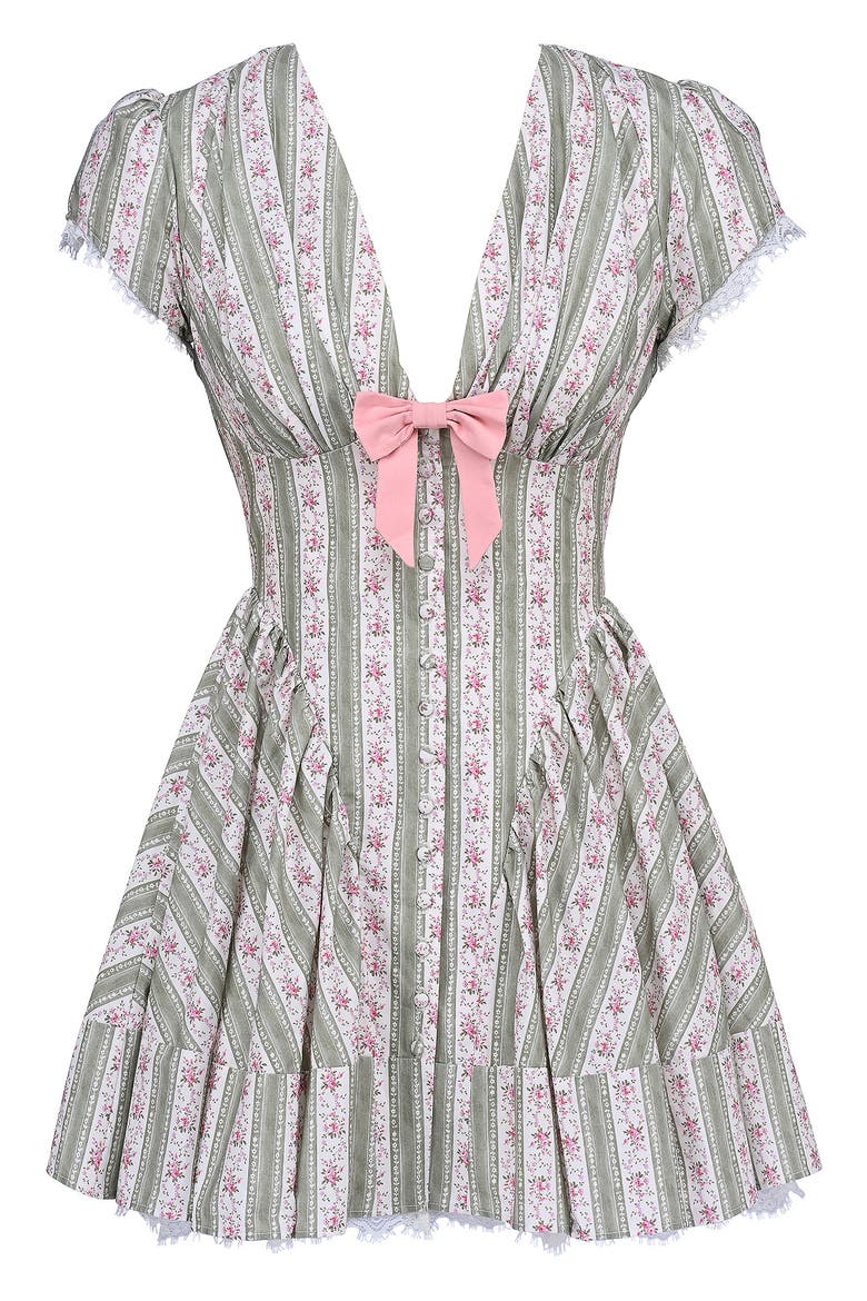 Emiliana Floral Print Minidress, Alternate, color, ROSE STRIPE FLORAL GREEN