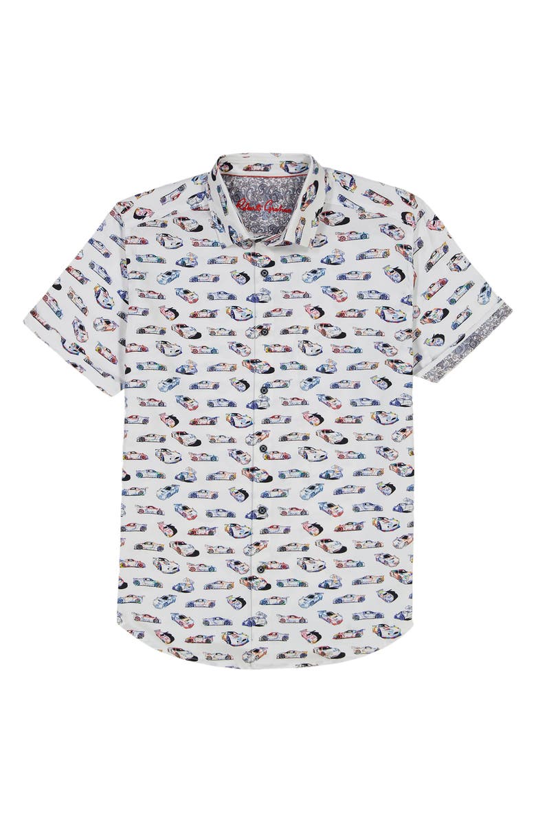 Robert Graham Neon Wheels Short Sleeve Cotton Button-Up Shirt, Alternate, color, White Multi