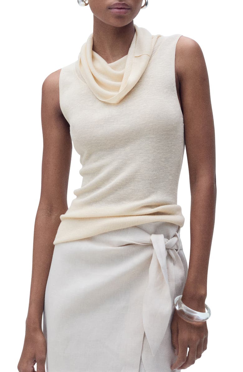 MANGO Cowl Neck Sleeveless Rib Top, Main, color, Light/ Pastel Grey