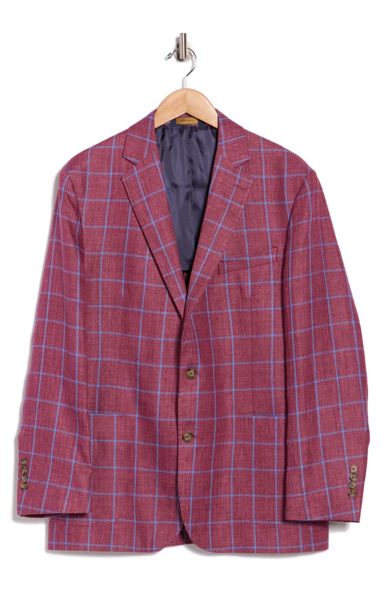 Brooks Brothers Plaid Linen Two-Button Sport Coat, Main, color, Burgundy Blue Windowpane