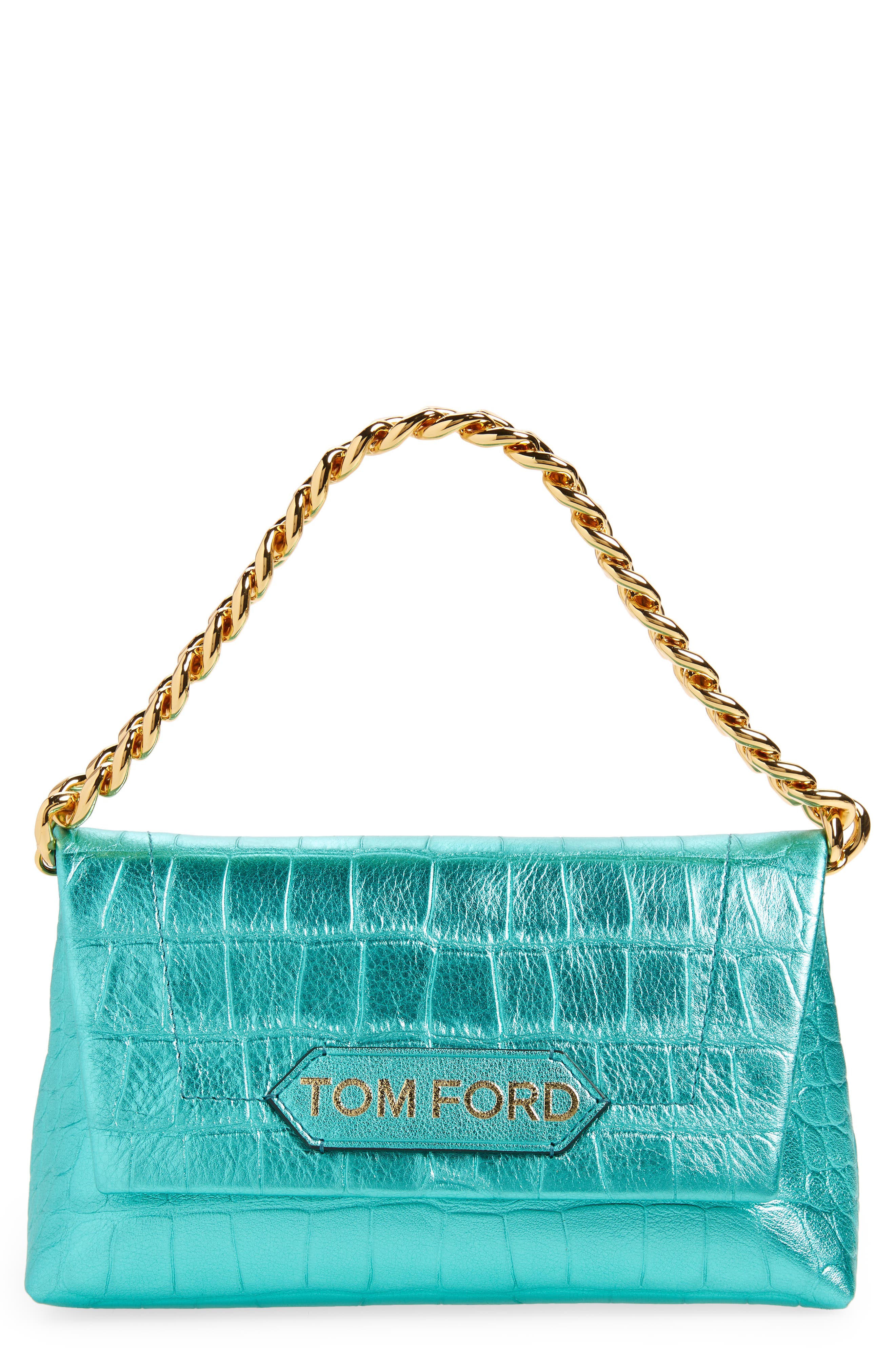 TOM FORD Mini Metallic Croc Embossed Leather Shoulder Bag, Main, color, 
