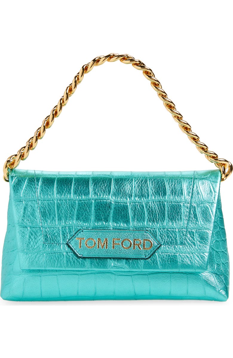 TOM FORD Mini Metallic Croc Embossed Leather Shoulder Bag, Main, color,