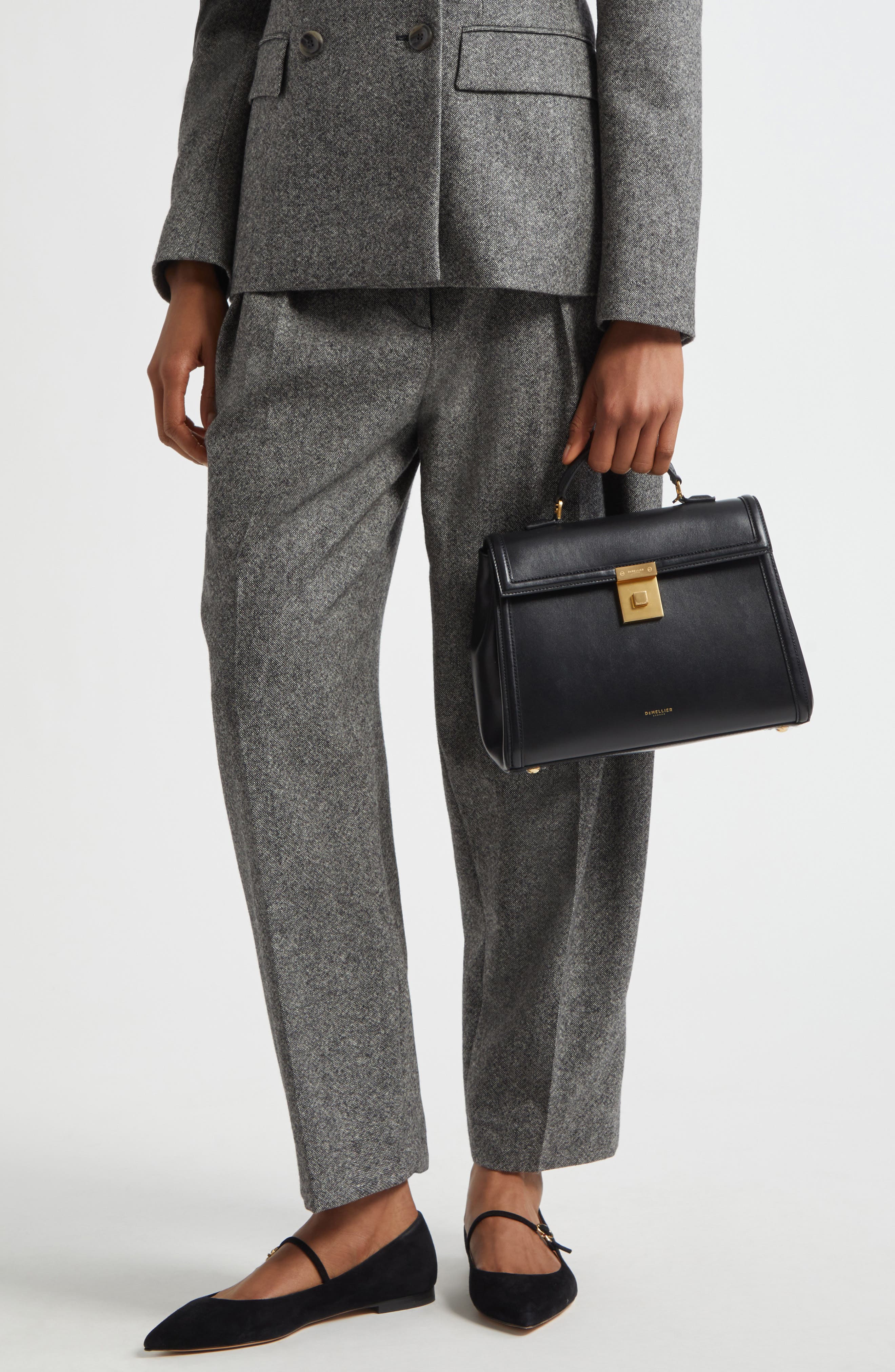 DeMellier Medium Paris Leather Top Handle Bag, Alternate, color, Black F02