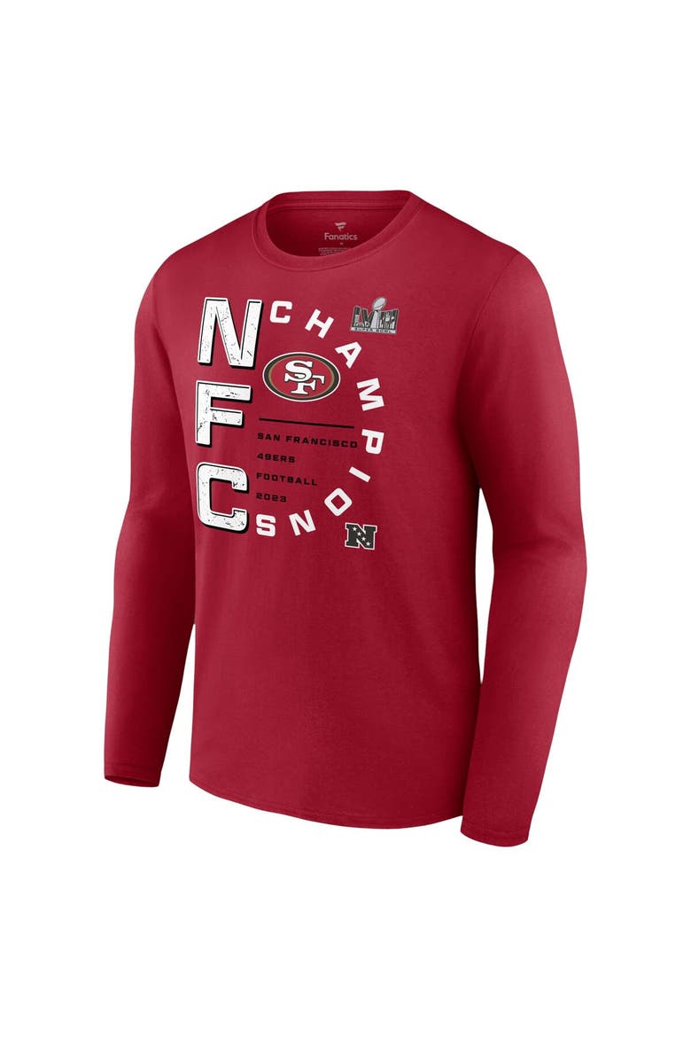 Men's Fanatics Branded Scarlet San Francisco 49ers 2023 NFC Champions Right Side Draw Long Sleeve T-Shirt, Alternate, color, Scarlet