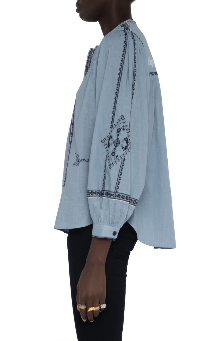 Zadig & Voltaire Tigy Long Sleeve Embroidered Cotton Top, Alternate, color, Sky
