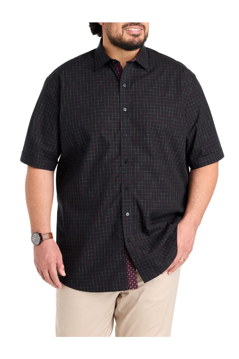 Big & Tall Tonal Plaid Sport Shirt V2, Main, color, BLACK