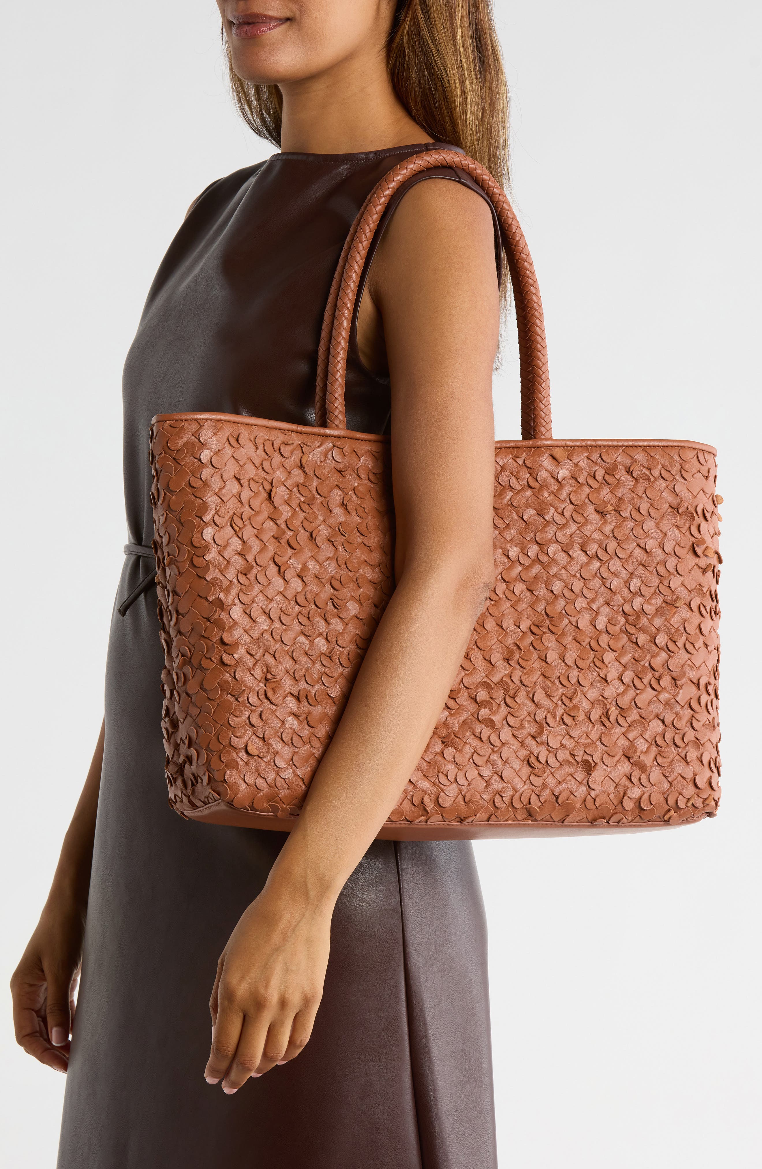 Sam Edelman Bianka Woven Leather Tote Bag, Alternate, color, Cognac