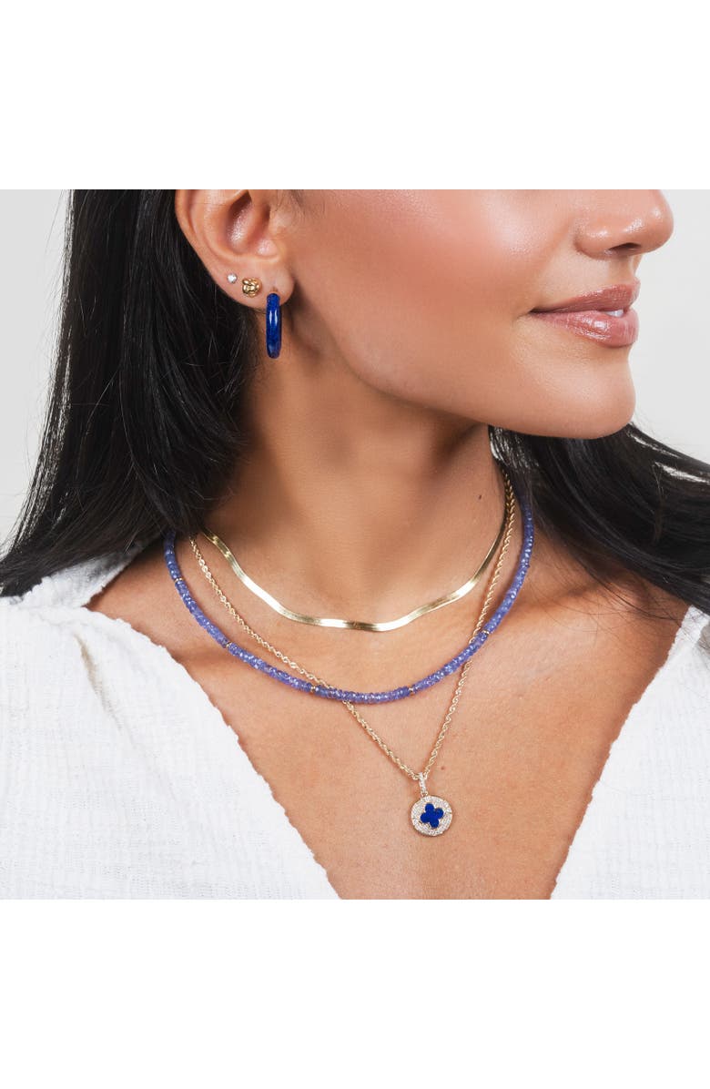 The Lovery Fine Jewelry Lapis Diamond Disc Clover Charm, Alternate, color, Lapis