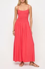 LSPACE Misha Smocked Bodice Cover-Up Cotton Maxi Dress