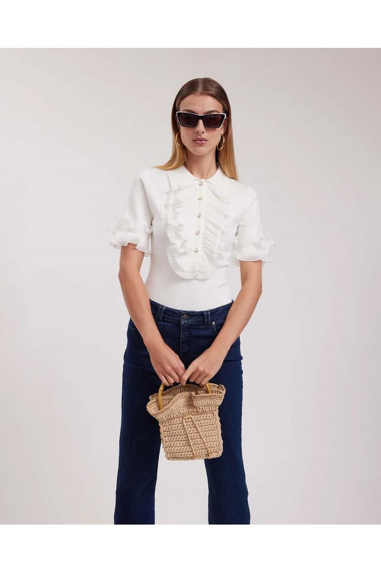 Maelys Short Sleeve Luxe Knit Pullover, Alternate, color, White