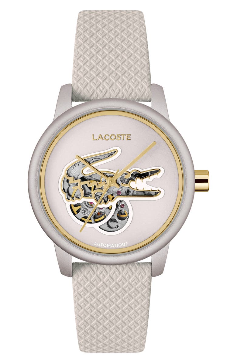 Lacoste 12.12 Automatic Off White Leather Strap Watch, 38mm, Main, color, Off White