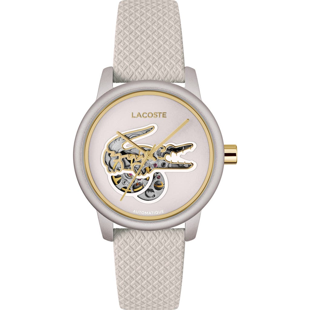 Lacoste 12.12 Automatic Off White Leather Strap Watch, 38mm In Metallic