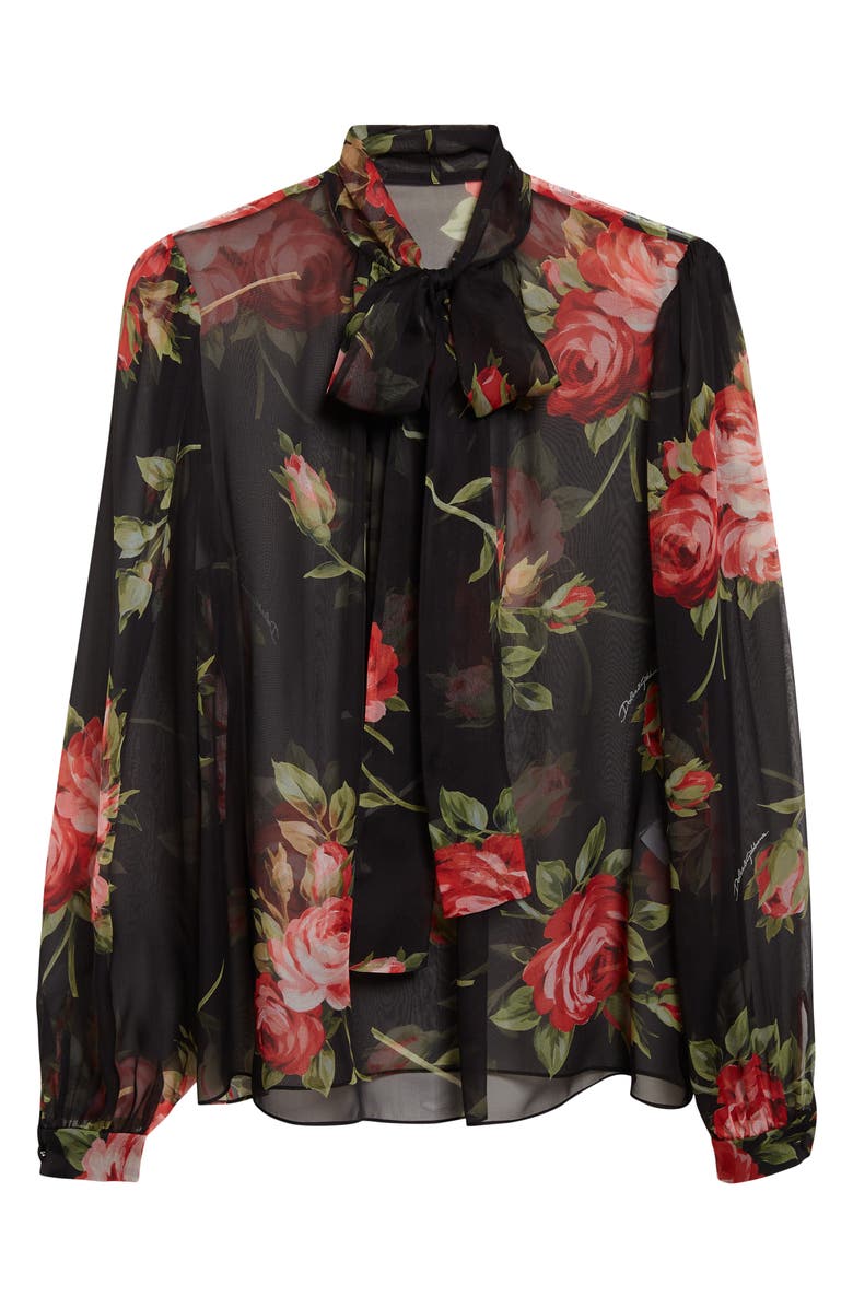 Dolce&Gabbana Bouquet Silk Chiffon Top, Main, color, Bouquet Rose F.nero
