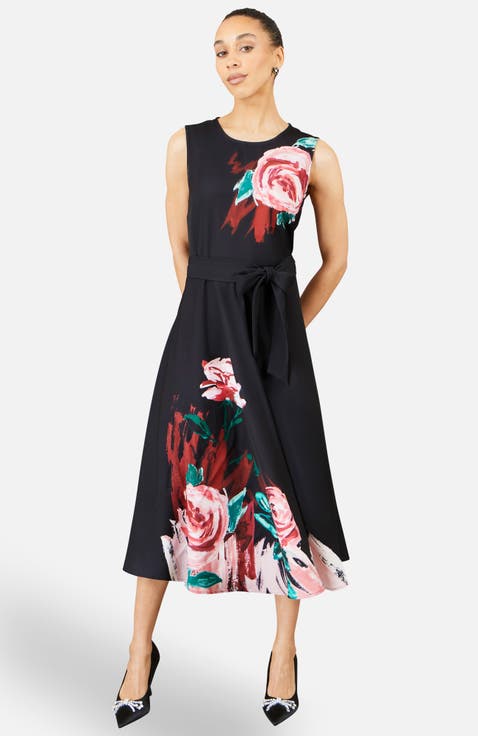 Painterly Fit Flare Midi Dress
