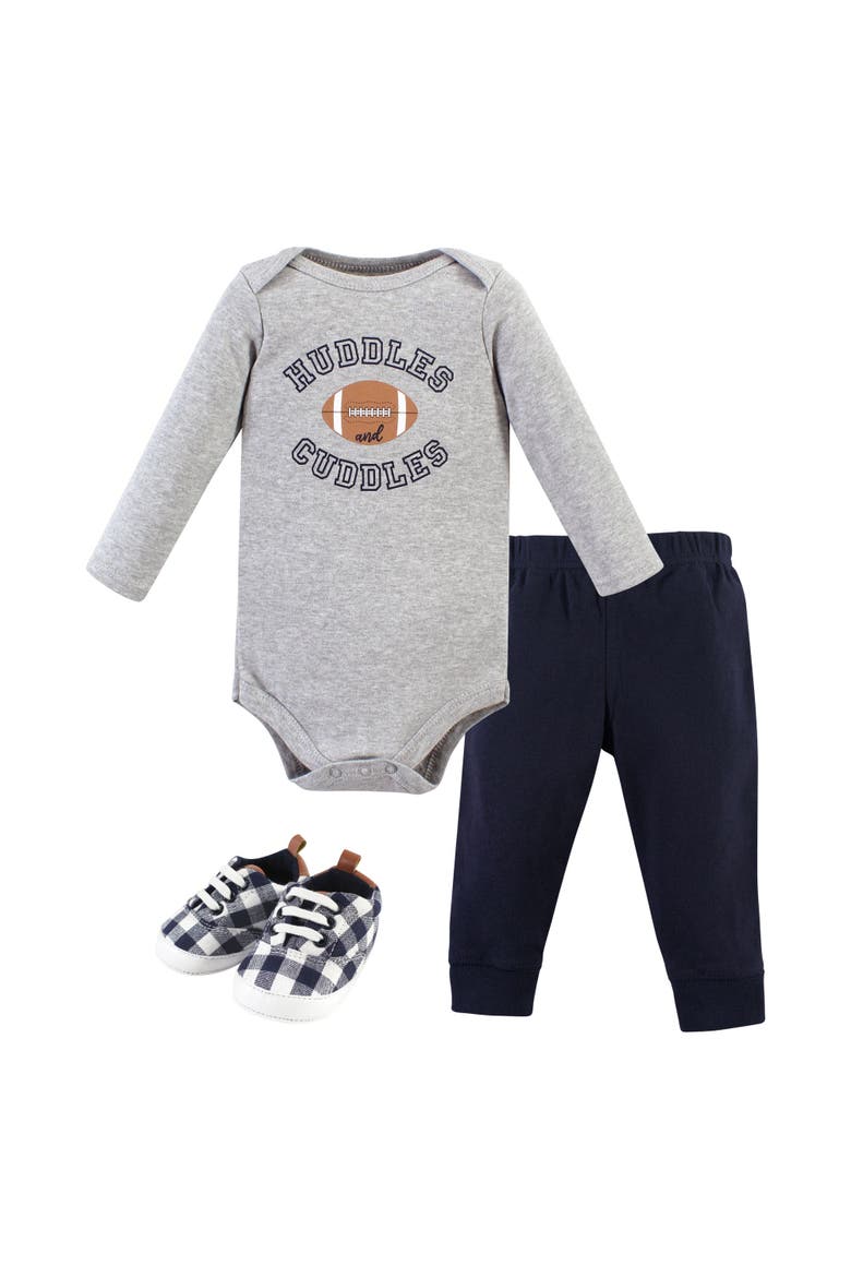 Three-Piece Long-Sleeve Bodysuit Outfit with Pants and Footwear, Main, color, Football Huddles Long Sleeve