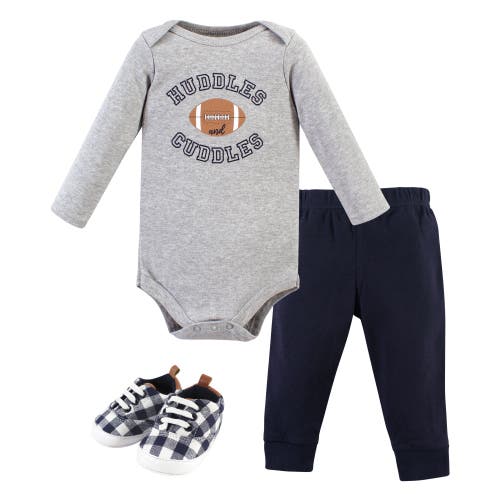 Hudson Baby Three-piece Long-sleeve Bodysuit Outfit With Pants And Footwear In Gray