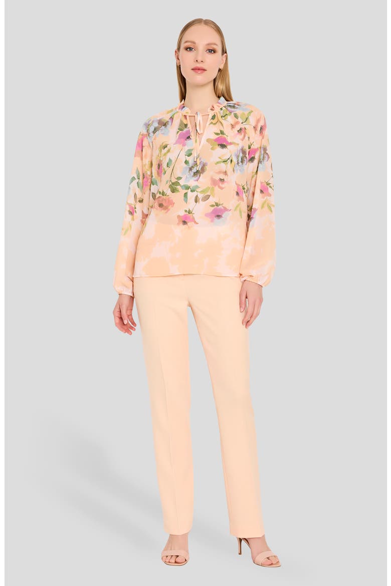 Floral Print Tie Neck Top, Alternate, color, BLUSH MULTI