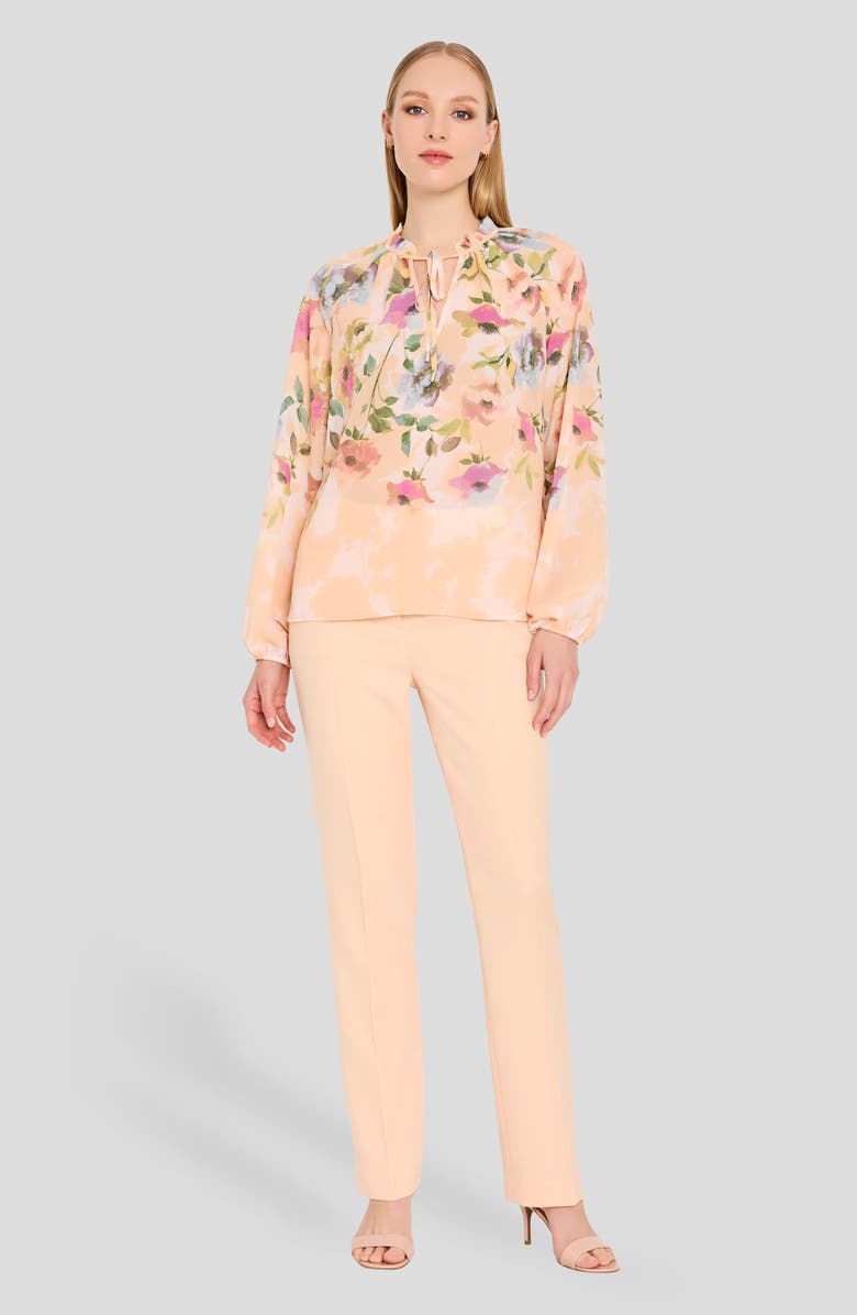 Tahari ASL Floral Print Tie Neck Top, Alternate, color, Blush Multi