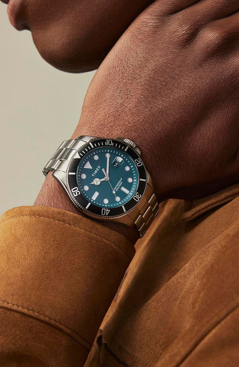 Timex<sup>®</sup> Harborside Coast Bracelet Watch, 43mm, Alternate, color, Silver