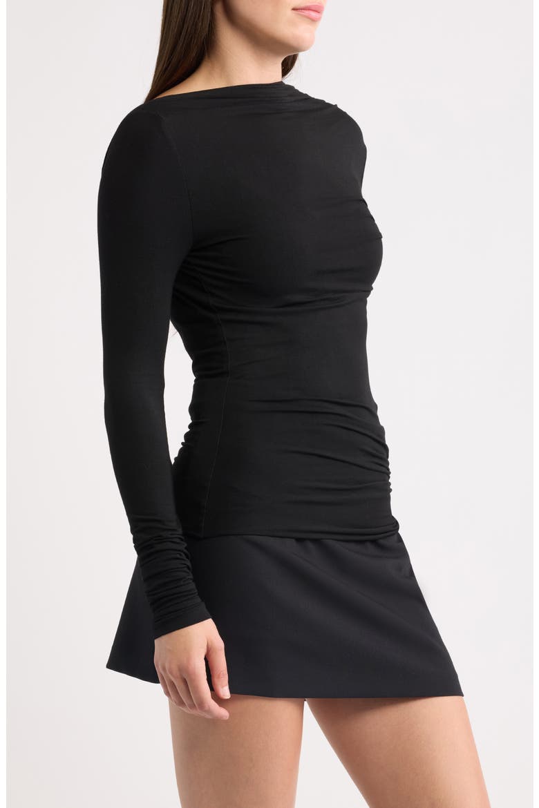 Romy Ruched Open Back Stretch Jersey Top, Alternate, color, BLACK